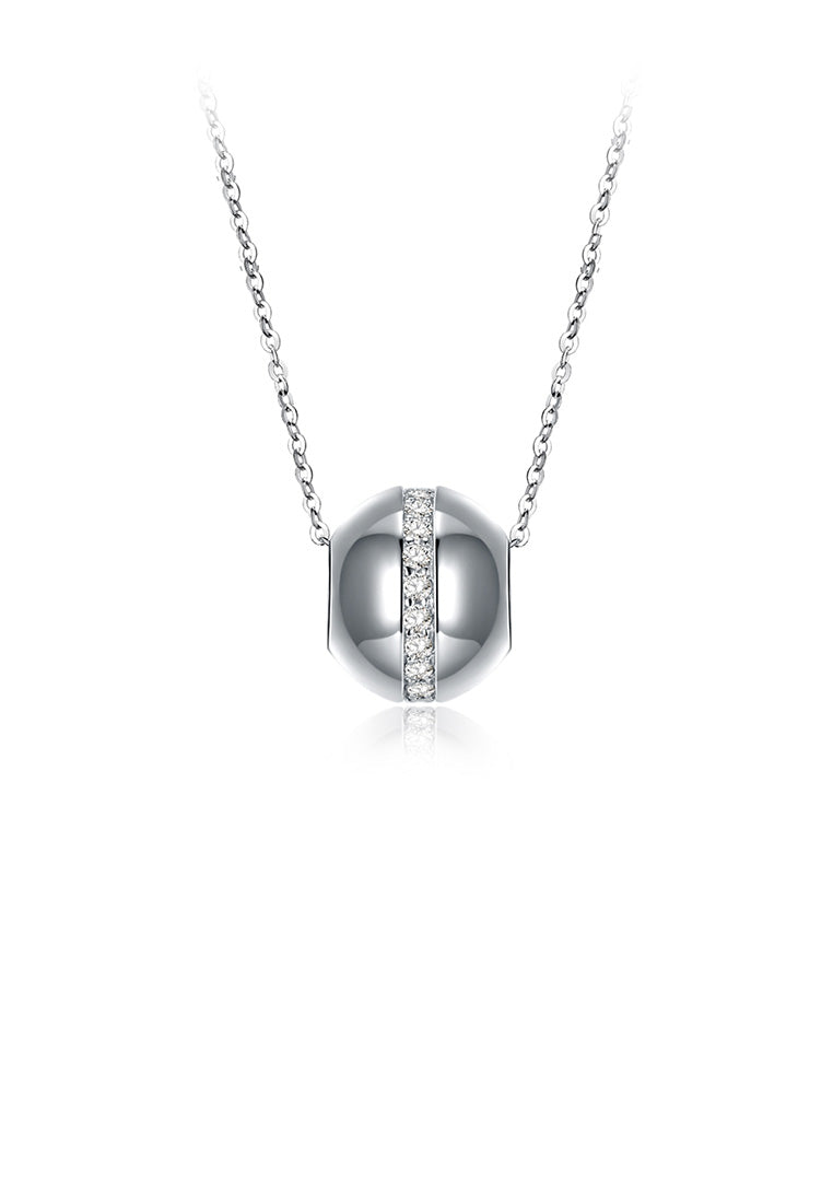 925 Sterling Silver Fashion Simple Geometric Round Pendant with Cubic Zircon and Necklace