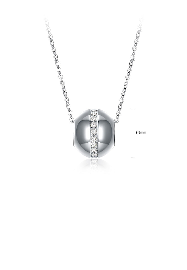 925 Sterling Silver Fashion Simple Geometric Round Pendant with Cubic Zircon and Necklace