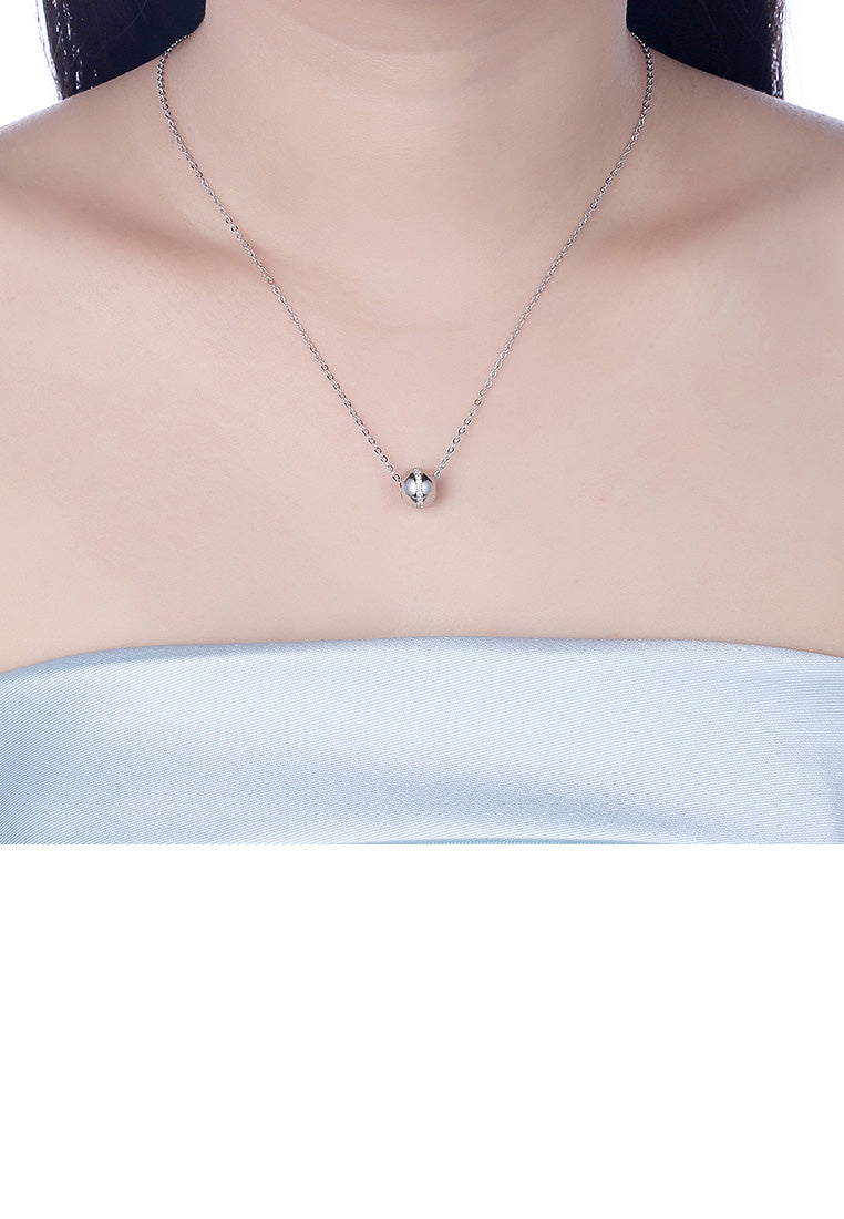 925 Sterling Silver Fashion Simple Geometric Round Pendant with Cubic Zircon and Necklace