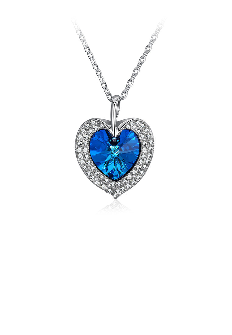 925 Sterling Silver Fashion Romantic Heart Pendant with Blue Austrian Element Crystal and Necklace