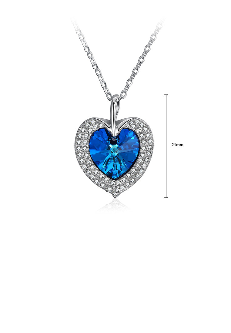 925 Sterling Silver Fashion Romantic Heart Pendant with Blue Austrian Element Crystal and Necklace