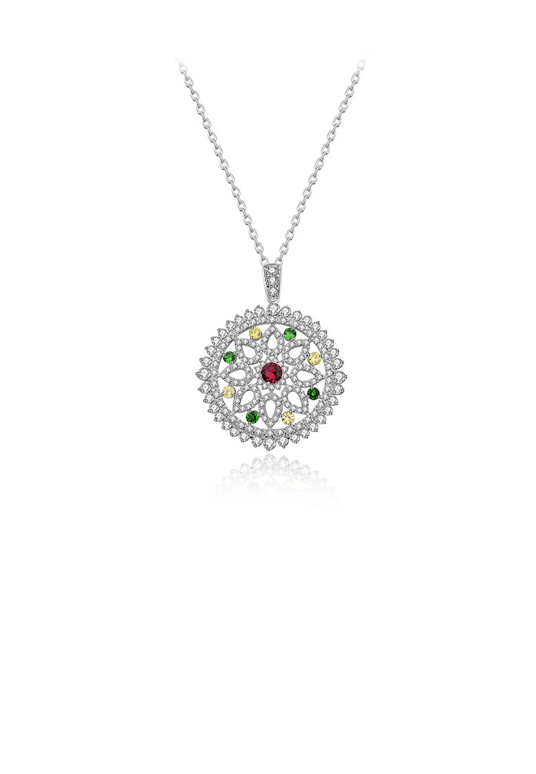 Fashion and Elegant Geometric Hollow Pattern Pendant with Cubic Zirconia and Necklace - Luxurious Look