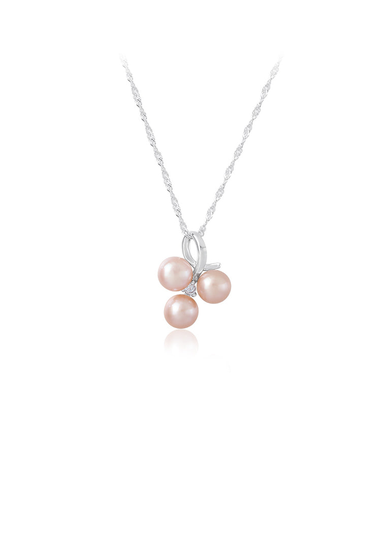 925 Sterling Silver Fashion Simple Geometric Purple Freshwater Pearl Pendant with Cubic Zirconia and Necklace - Luxurious Look