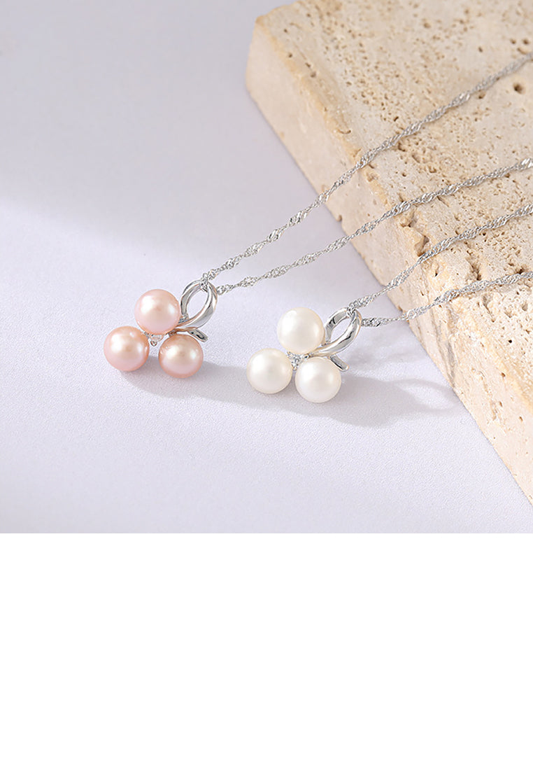 925 Sterling Silver Fashion Simple Geometric Purple Freshwater Pearl Pendant with Cubic Zirconia and Necklace - Luxurious Look