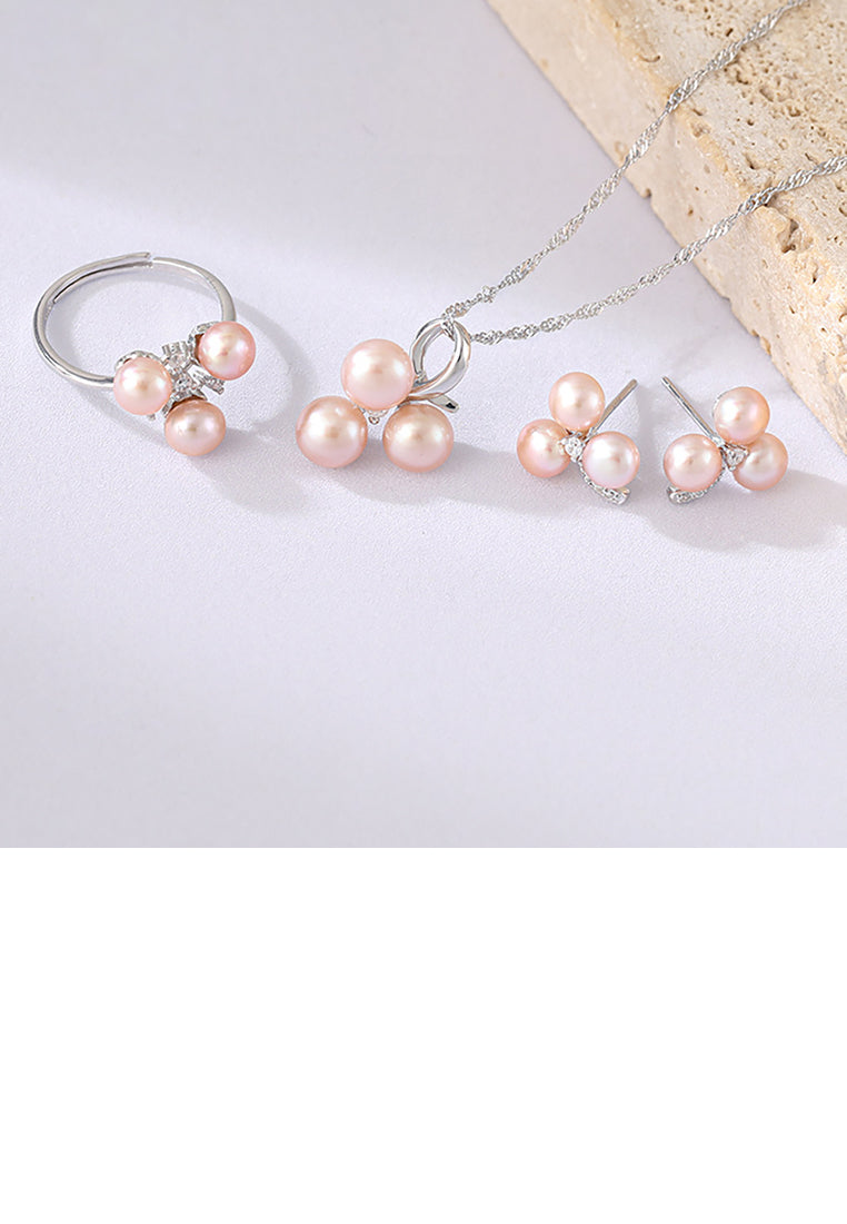 925 Sterling Silver Fashion Simple Geometric Purple Freshwater Pearl Pendant with Cubic Zirconia and Necklace - Luxurious Look