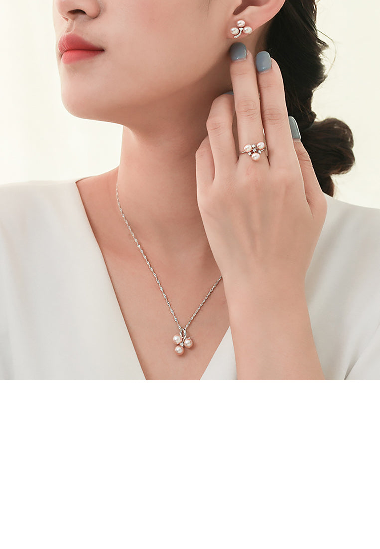 925 Sterling Silver Fashion Simple Geometric Purple Freshwater Pearl Pendant with Cubic Zirconia and Necklace - Luxurious Look