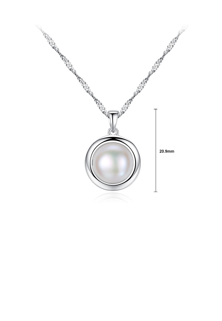 925 Sterling Silver Fashion and Elegant Geometric White Freshwater Pearl Pendant with Necklace - Luxurious Look