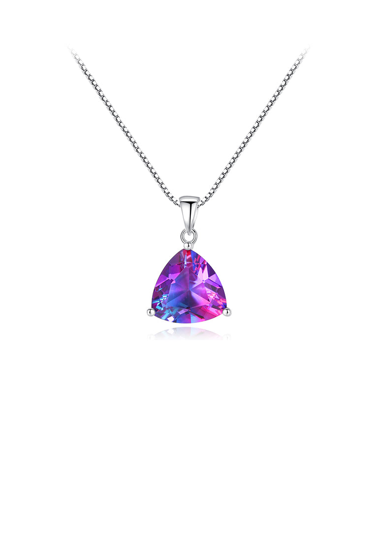 925 Sterling Silver Simple Fashion Geometric Triangle Purple Cubic Zirconia Pendant with Necklace - Luxurious Look