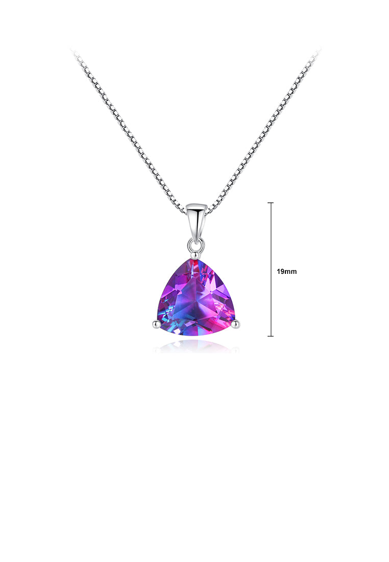 925 Sterling Silver Simple Fashion Geometric Triangle Purple Cubic Zirconia Pendant with Necklace - Luxurious Look