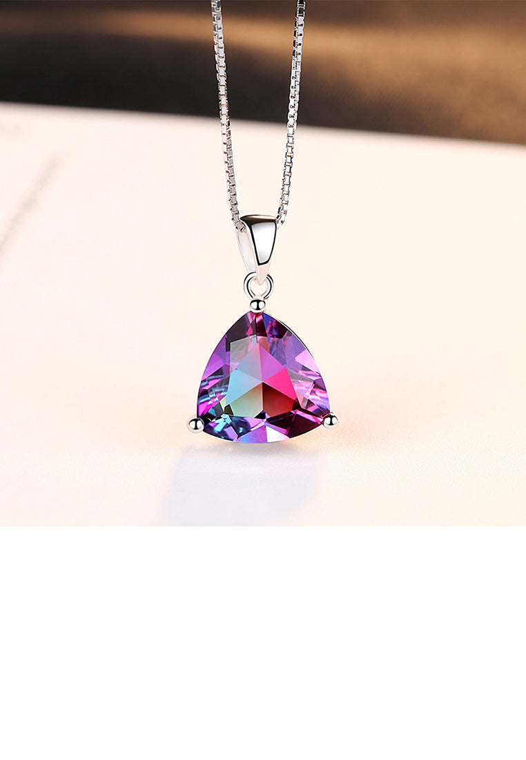 925 Sterling Silver Simple Fashion Geometric Triangle Purple Cubic Zirconia Pendant with Necklace - Luxurious Look