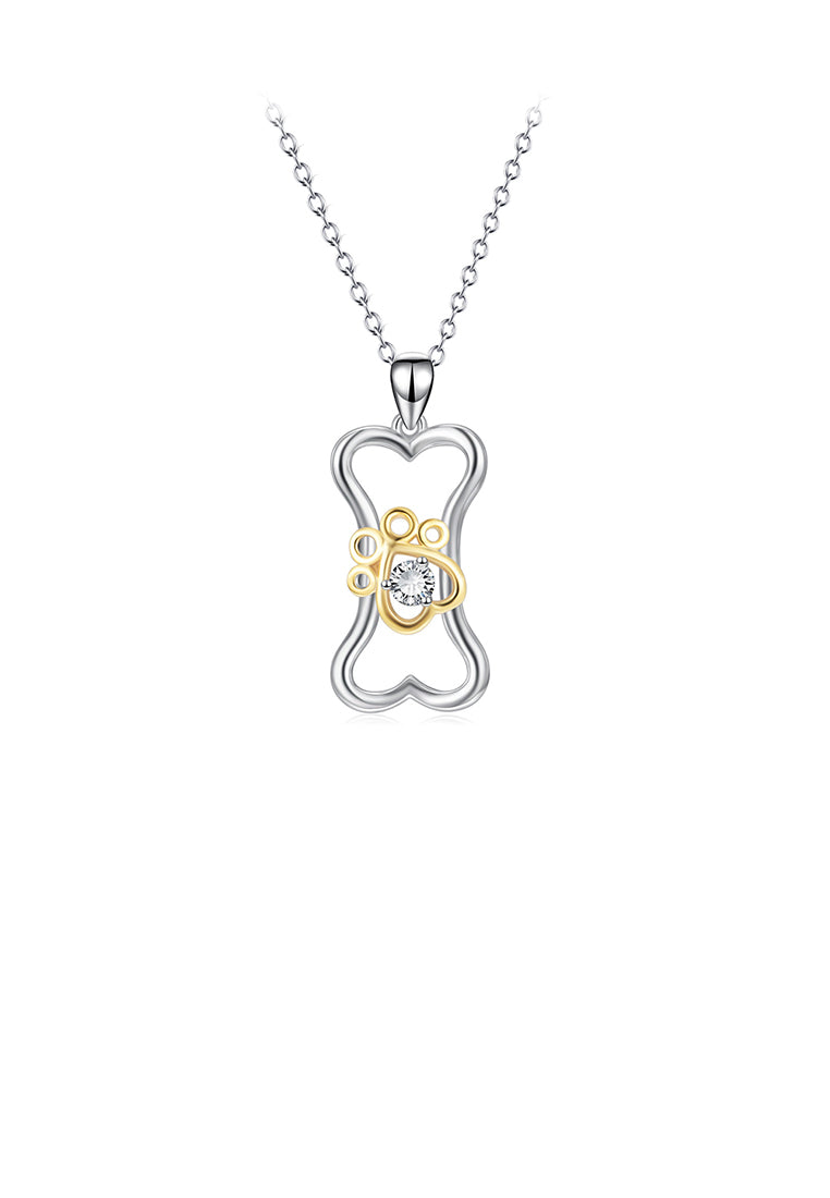 925 Sterling Silver Fashion Simple Dog Footprint Bone Pendant with Cubic Zirconia and Necklace - Luxurious Look