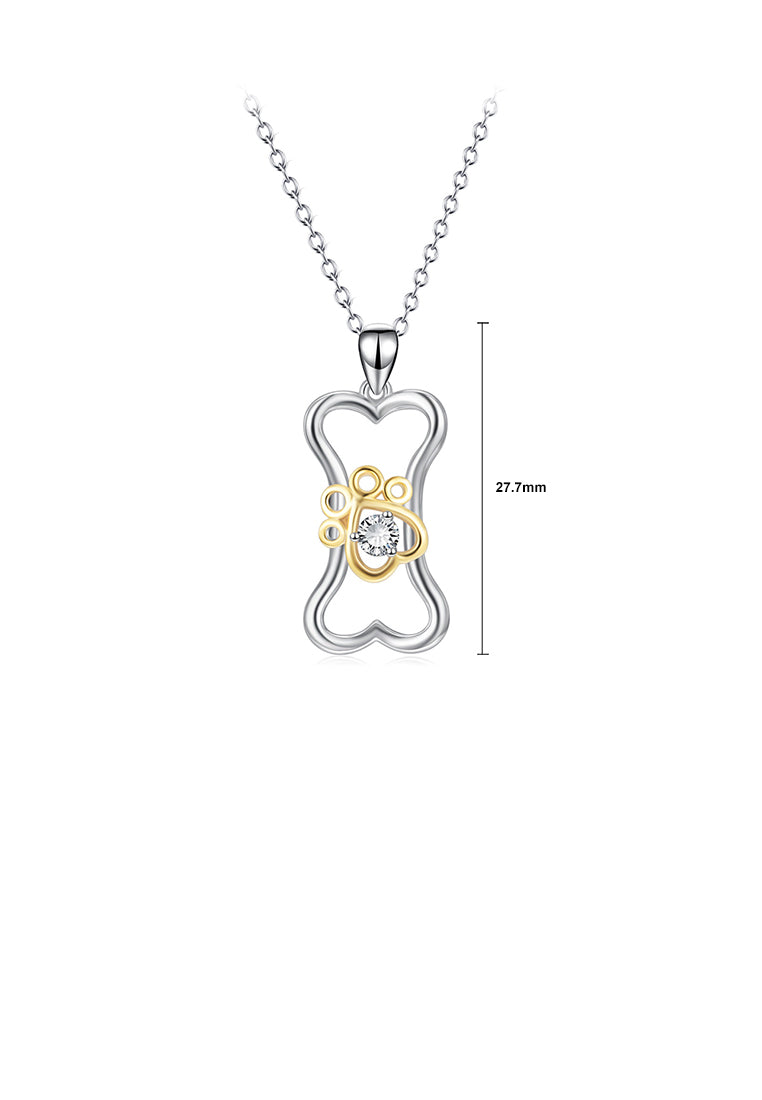 925 Sterling Silver Fashion Simple Dog Footprint Bone Pendant with Cubic Zirconia and Necklace - Luxurious Look
