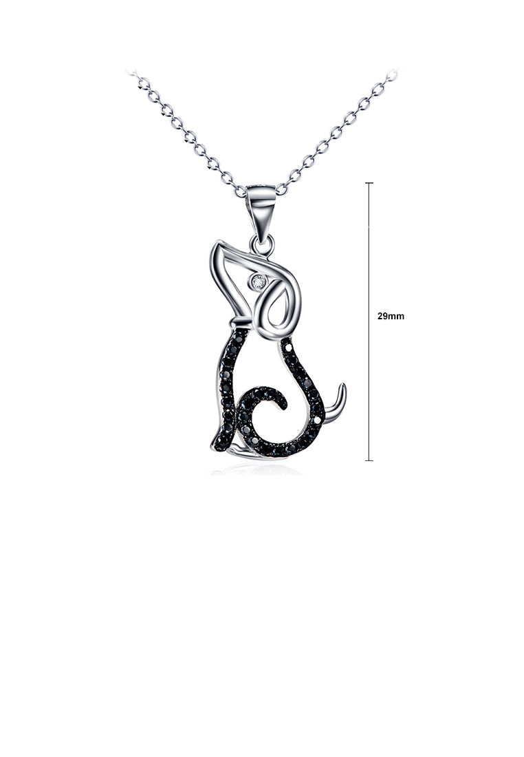 925 Sterling Silver Simple Cute Dog Pendant with Black Cubic Zirconia and Necklace - Luxurious Look