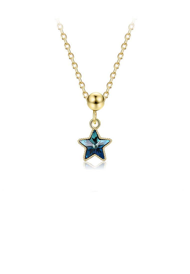 925 Sterling Silver Plated Gold Simple Star Pendant with Blue Cubic Zircon and Necklace