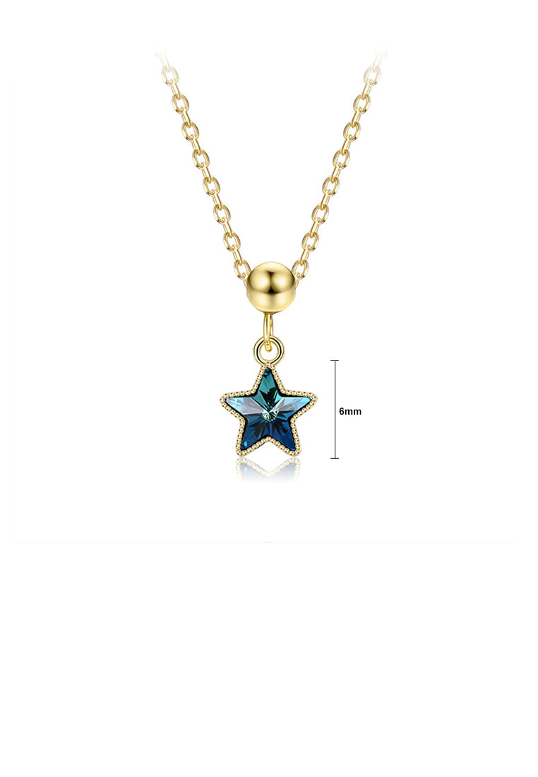 925 Sterling Silver Plated Gold Simple Star Pendant with Blue Cubic Zircon and Necklace