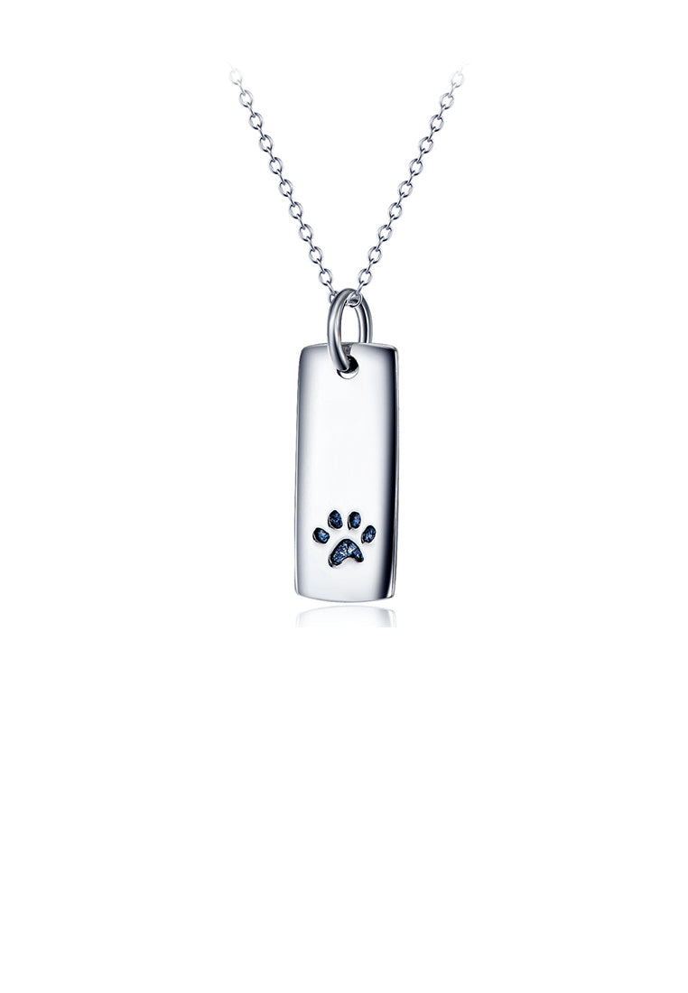925 Sterling Silver Simple Fashion Puppy Footprint Geometric Rectangular Pendant with Necklace
