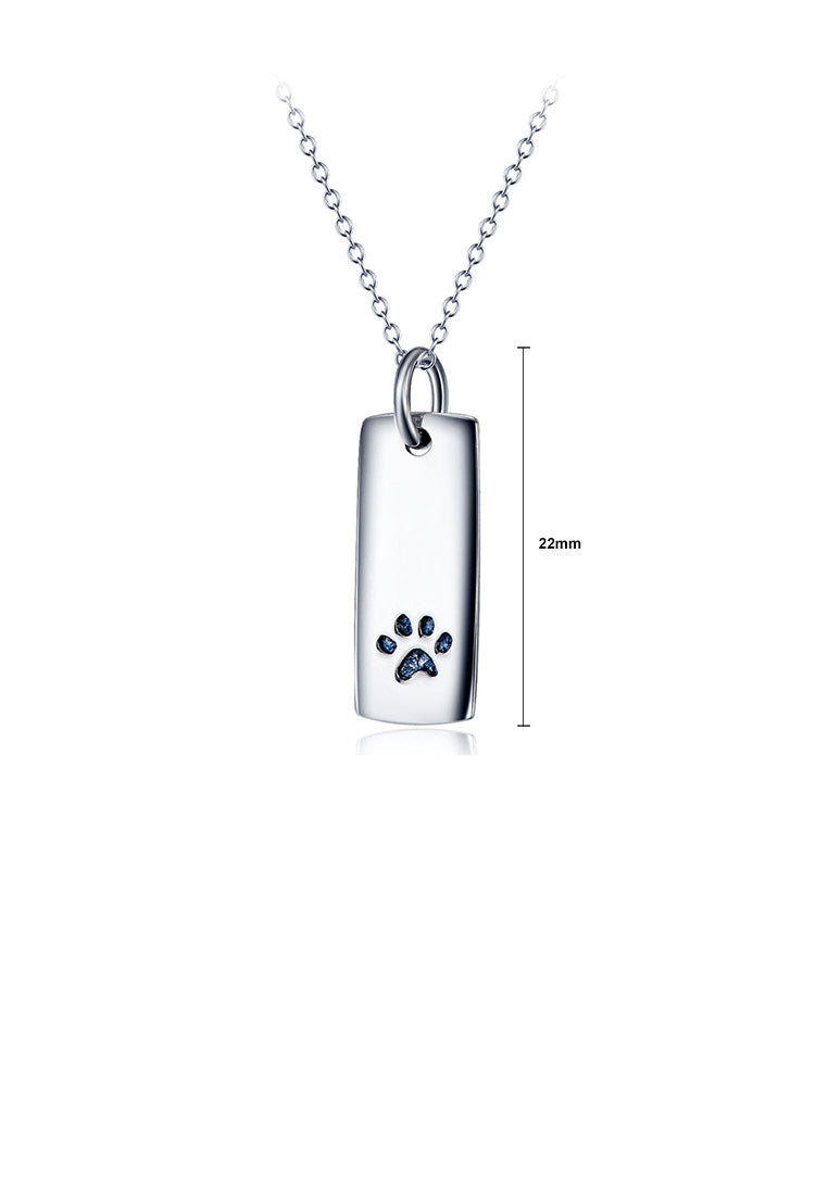 925 Sterling Silver Simple Fashion Puppy Footprint Geometric Rectangular Pendant with Necklace