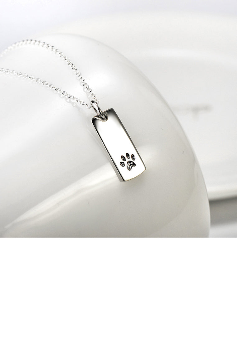 925 Sterling Silver Simple Fashion Puppy Footprint Geometric Rectangular Pendant with Necklace