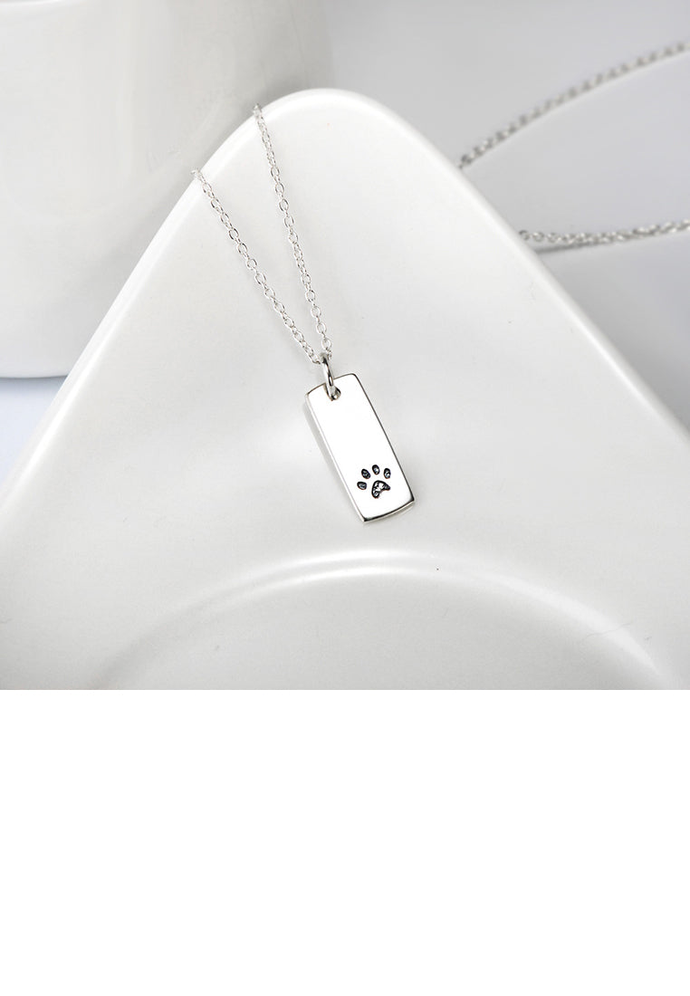 925 Sterling Silver Simple Fashion Puppy Footprint Geometric Rectangular Pendant with Necklace