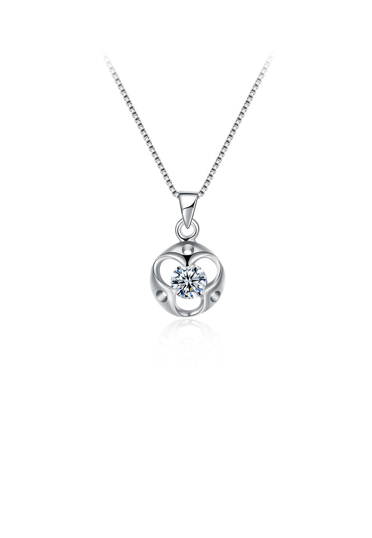 925 Sterling Silver Simple Fashion Hollow Out Geometric Round Pendant Necklace with Cubic Zircon