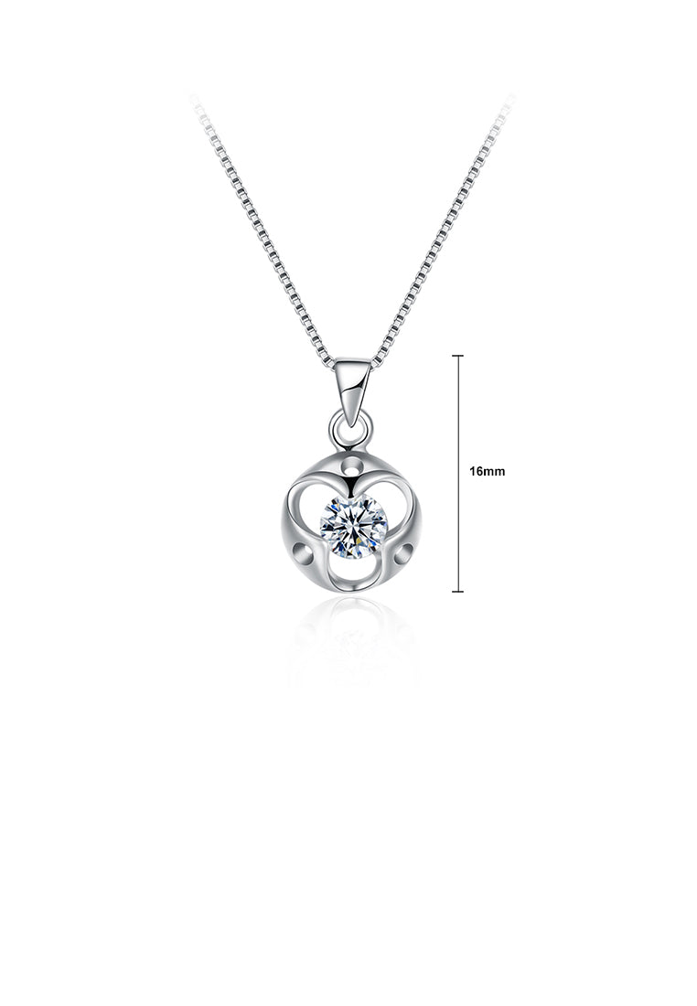 925 Sterling Silver Simple Fashion Hollow Out Geometric Round Pendant Necklace with Cubic Zircon
