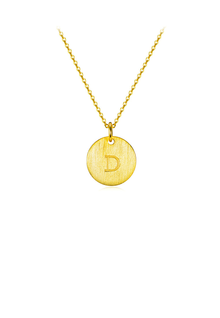 925 Sterling Silver Plated Gold Fashion Simple English Alphabet D Geometric Round Pendant with Necklace