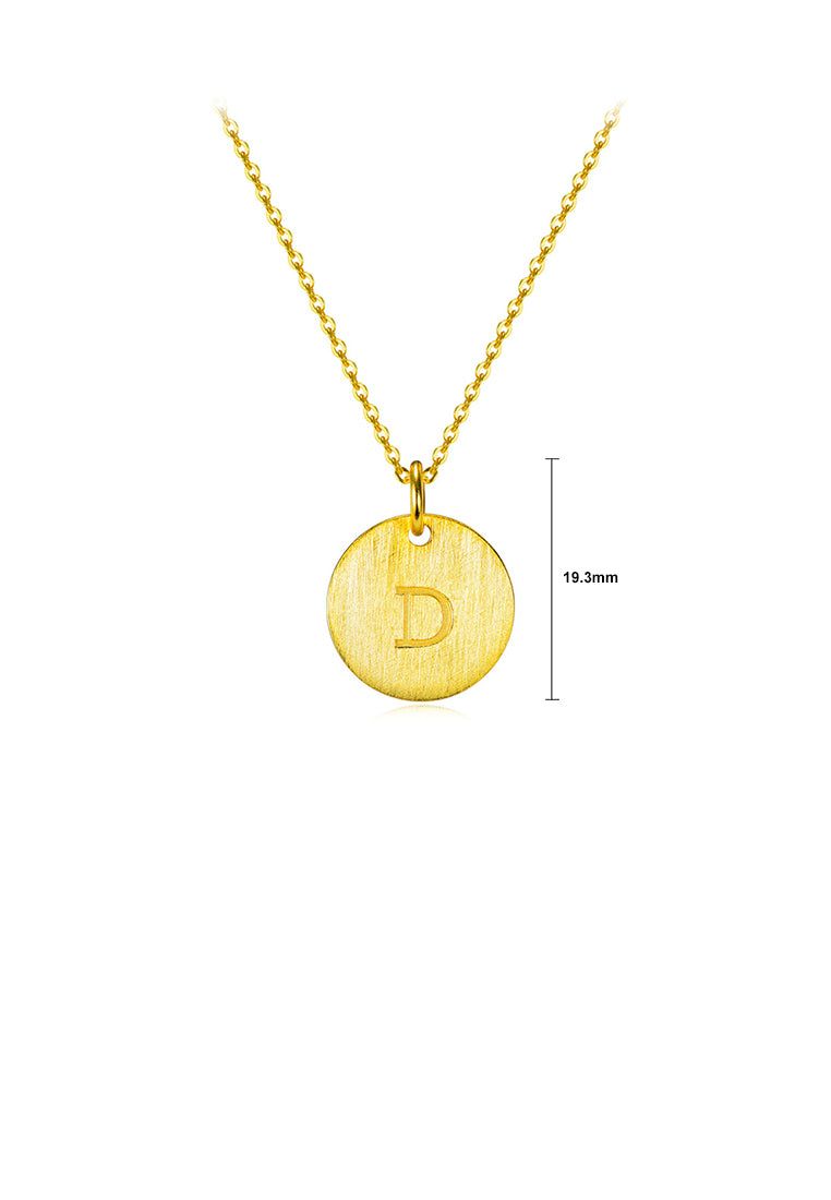 925 Sterling Silver Plated Gold Fashion Simple English Alphabet D Geometric Round Pendant with Necklace