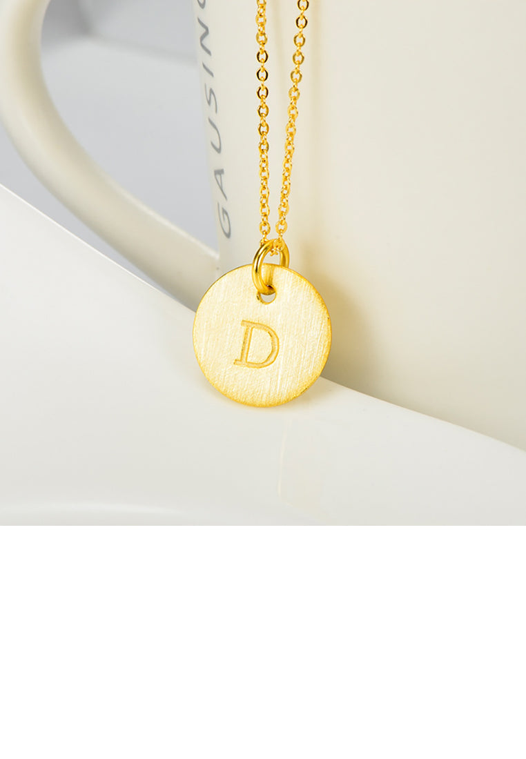 925 Sterling Silver Plated Gold Fashion Simple English Alphabet D Geometric Round Pendant with Necklace