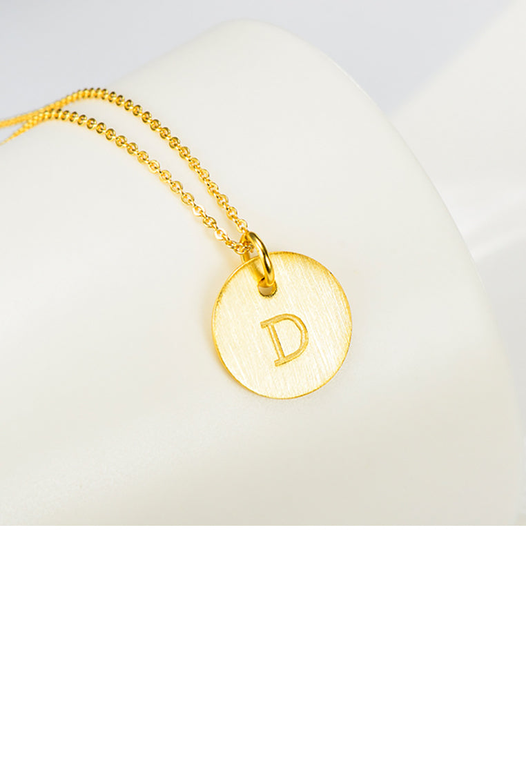 925 Sterling Silver Plated Gold Fashion Simple English Alphabet D Geometric Round Pendant with Necklace