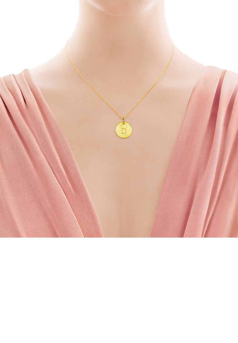 925 Sterling Silver Plated Gold Fashion Simple English Alphabet D Geometric Round Pendant with Necklace