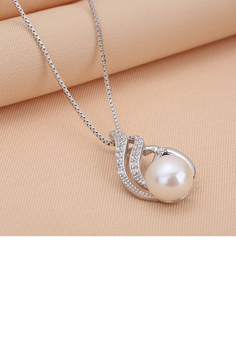 925 Sterling Silver Fashion and Elegant Swan Freshwater Pearl Pendant with Cubic Zirconia and Necklace - Luxurious Look