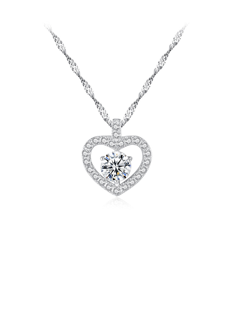 925 Sterling Silver Elegant Sweet Heart Pendant with Cubic Zirconia and Necklace - Luxurious Look