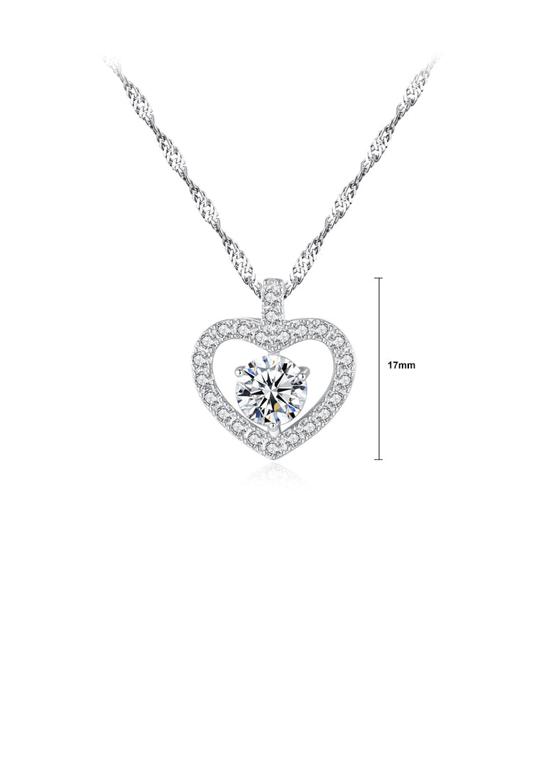 925 Sterling Silver Elegant Sweet Heart Pendant with Cubic Zirconia and Necklace - Luxurious Look