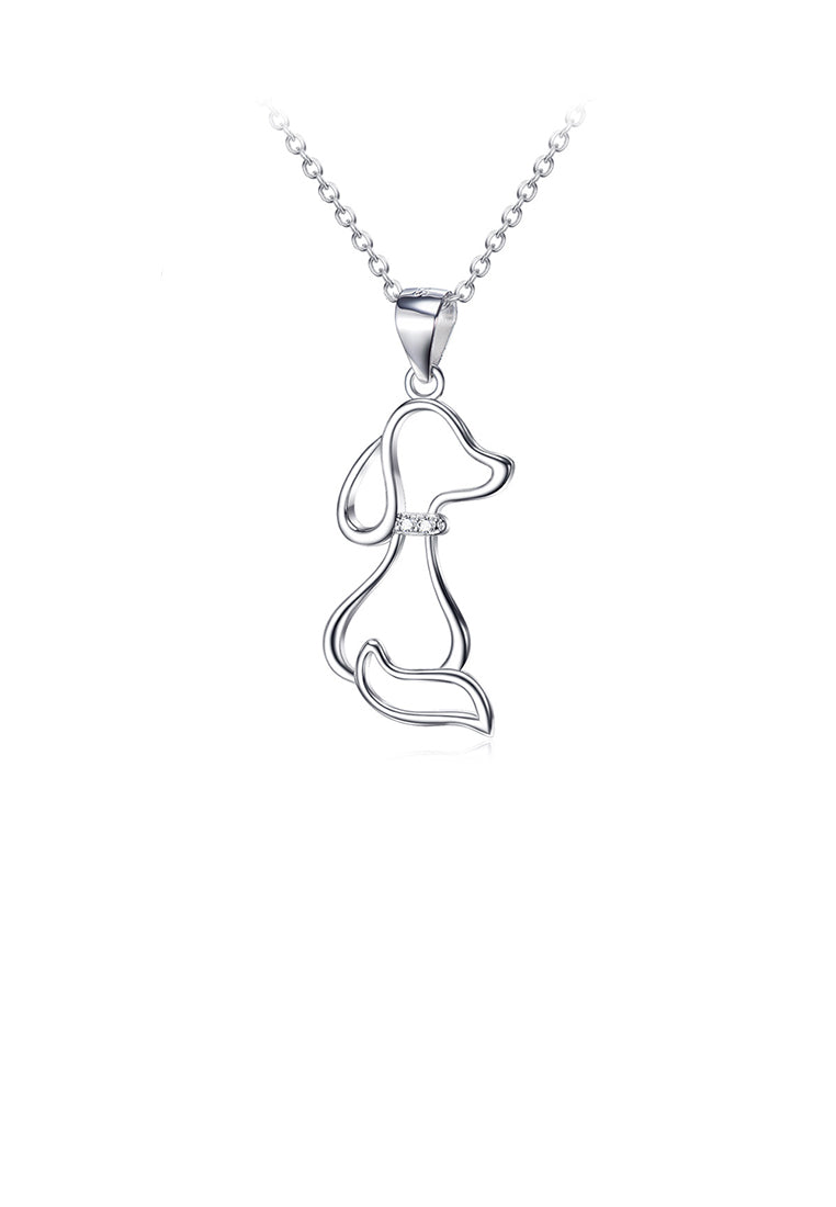 925 Sterling Silver Simple Cute Dog Pendant with Cubic Zirconia and Necklace - Luxurious Look