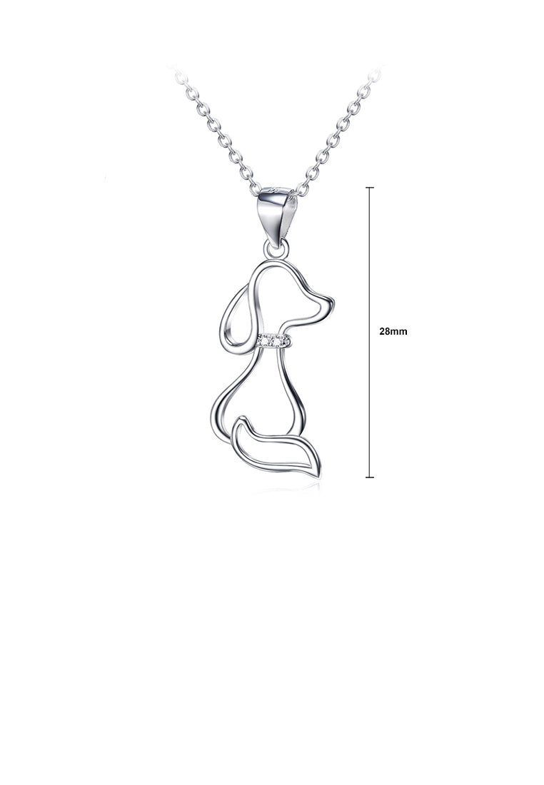 925 Sterling Silver Simple Cute Dog Pendant with Cubic Zirconia and Necklace - Luxurious Look