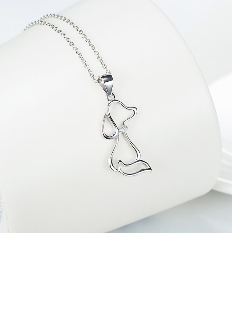 925 Sterling Silver Simple Cute Dog Pendant with Cubic Zirconia and Necklace - Luxurious Look