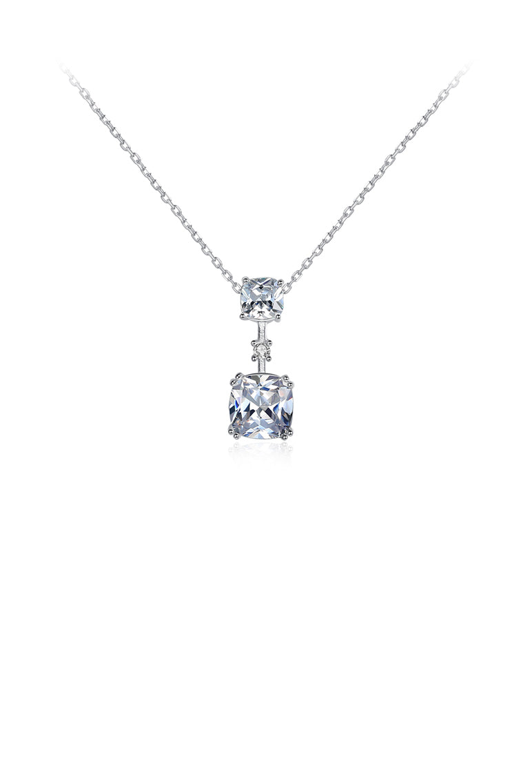 925 Sterling Silver Simple Fashion Geometric Square Cubic Zirconia Pendant with Necklace - Luxurious Look