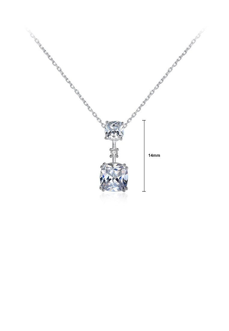 925 Sterling Silver Simple Fashion Geometric Square Cubic Zirconia Pendant with Necklace - Luxurious Look