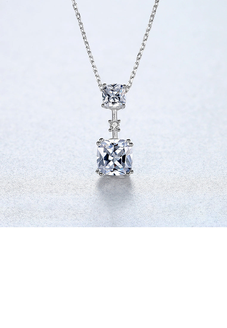 925 Sterling Silver Simple Fashion Geometric Square Cubic Zirconia Pendant with Necklace - Luxurious Look