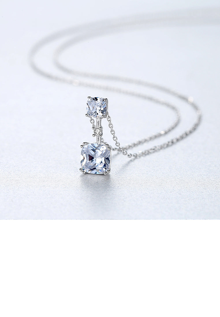 925 Sterling Silver Simple Fashion Geometric Square Cubic Zirconia Pendant with Necklace - Luxurious Look