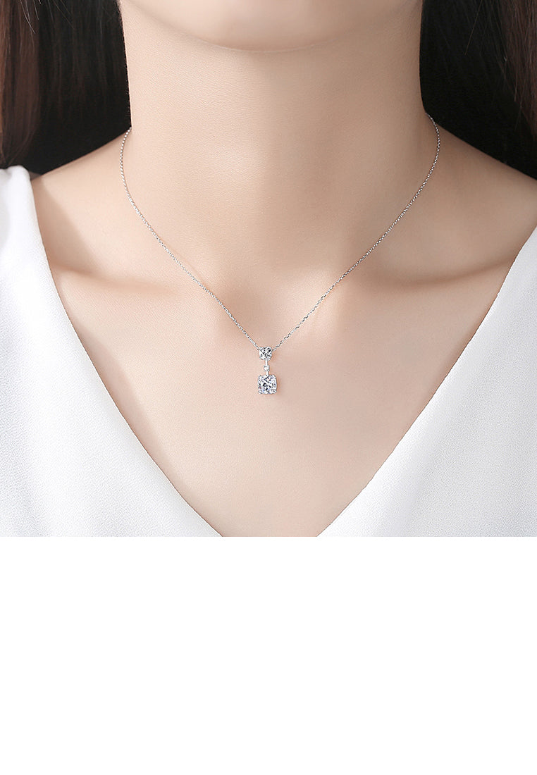 925 Sterling Silver Simple Fashion Geometric Square Cubic Zirconia Pendant with Necklace - Luxurious Look