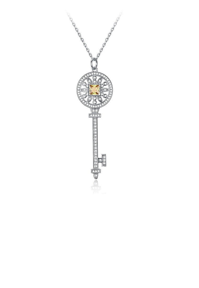 925 Sterling Silver Fashion Brilliant Key Pendant with Austrian Element Crystal and Necklace