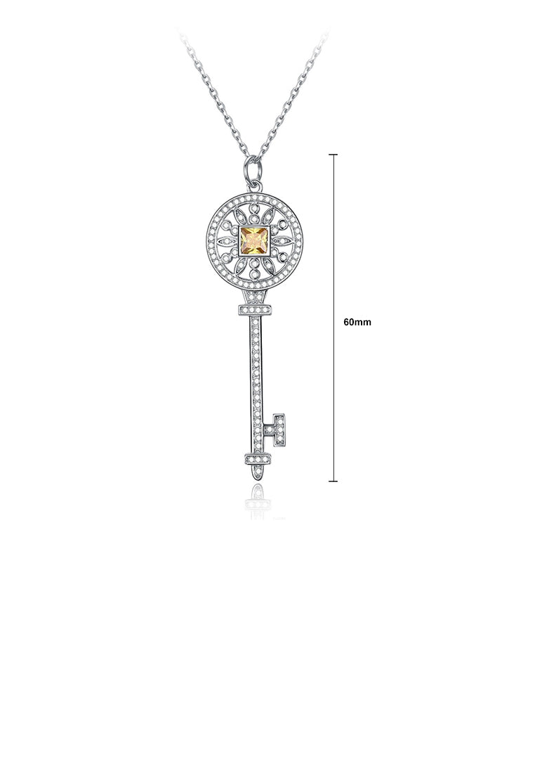 925 Sterling Silver Fashion Brilliant Key Pendant with Austrian Element Crystal and Necklace