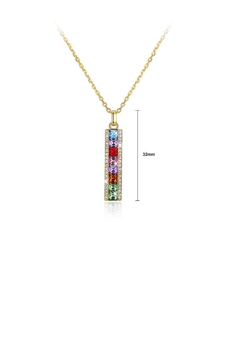 925 Sterling Silver Gold Plated Simple Elegant Fashion Rectangle Pendant Necklace with Austrian Element Crystal