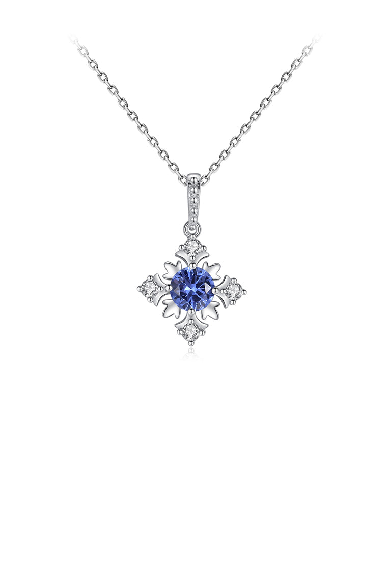 925 Sterling Silver Fashion and Elegant Snowflake Pendant with Blue Cubic Zirconia and Necklace - Luxurious Look