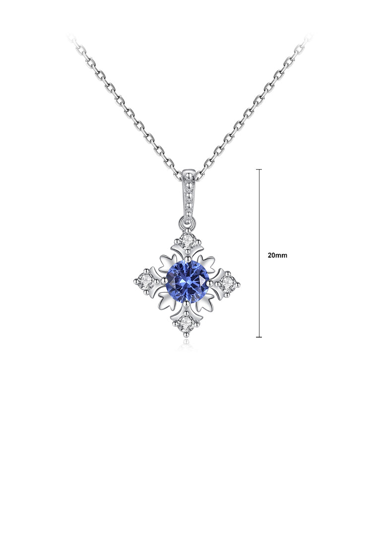 925 Sterling Silver Fashion and Elegant Snowflake Pendant with Blue Cubic Zirconia and Necklace - Luxurious Look