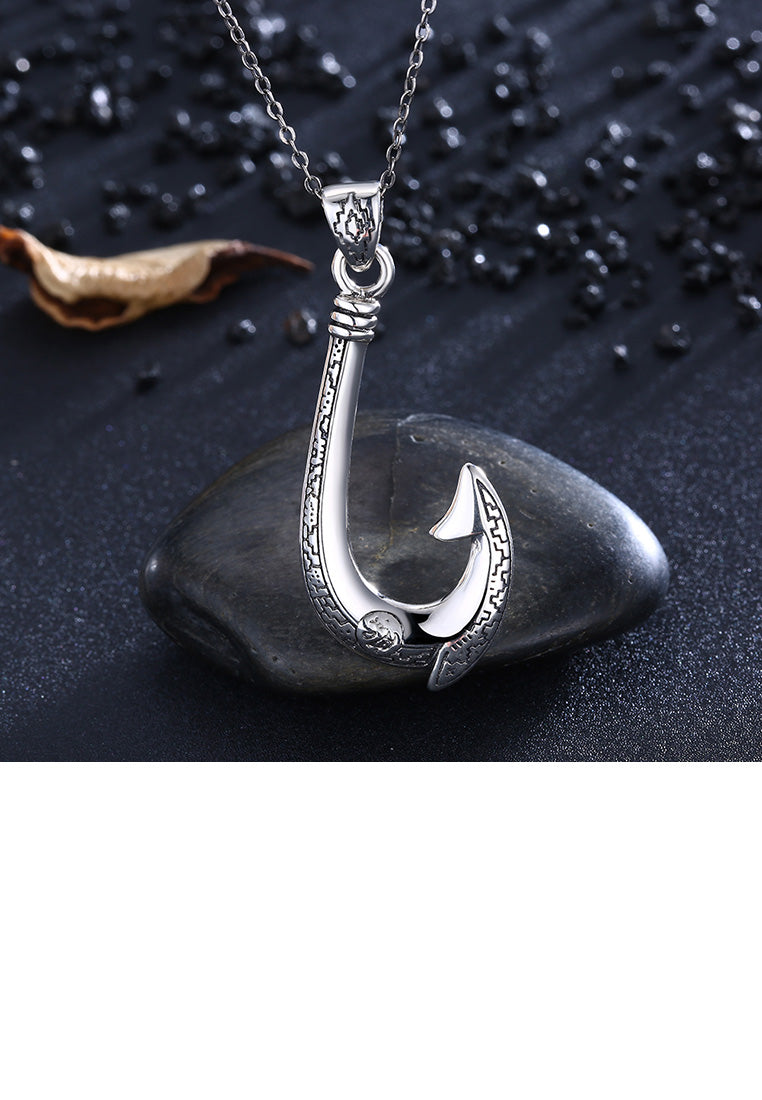 925 Sterling Silver Vintage Fashion Hook Pendant with Necklace
