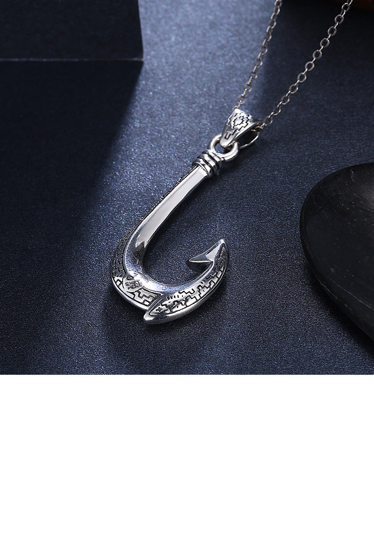 925 Sterling Silver Vintage Fashion Hook Pendant with Necklace
