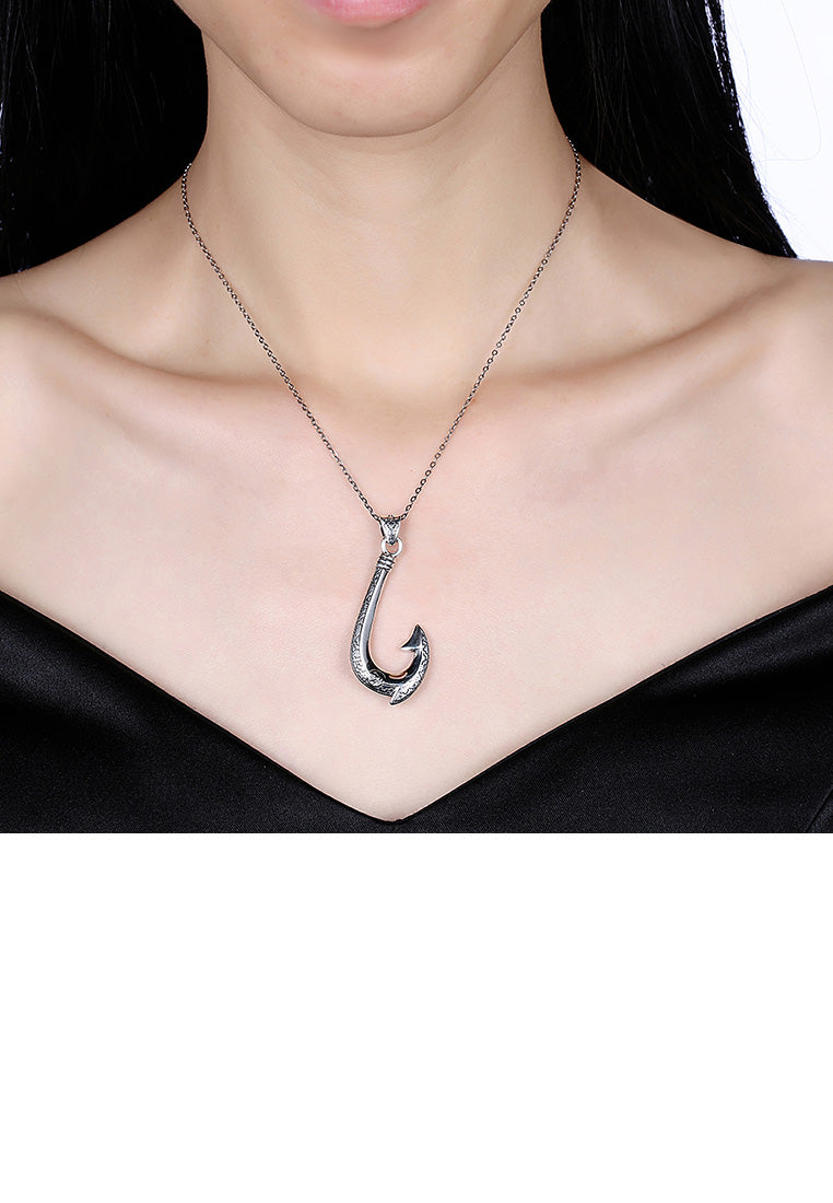 925 Sterling Silver Vintage Fashion Hook Pendant with Necklace