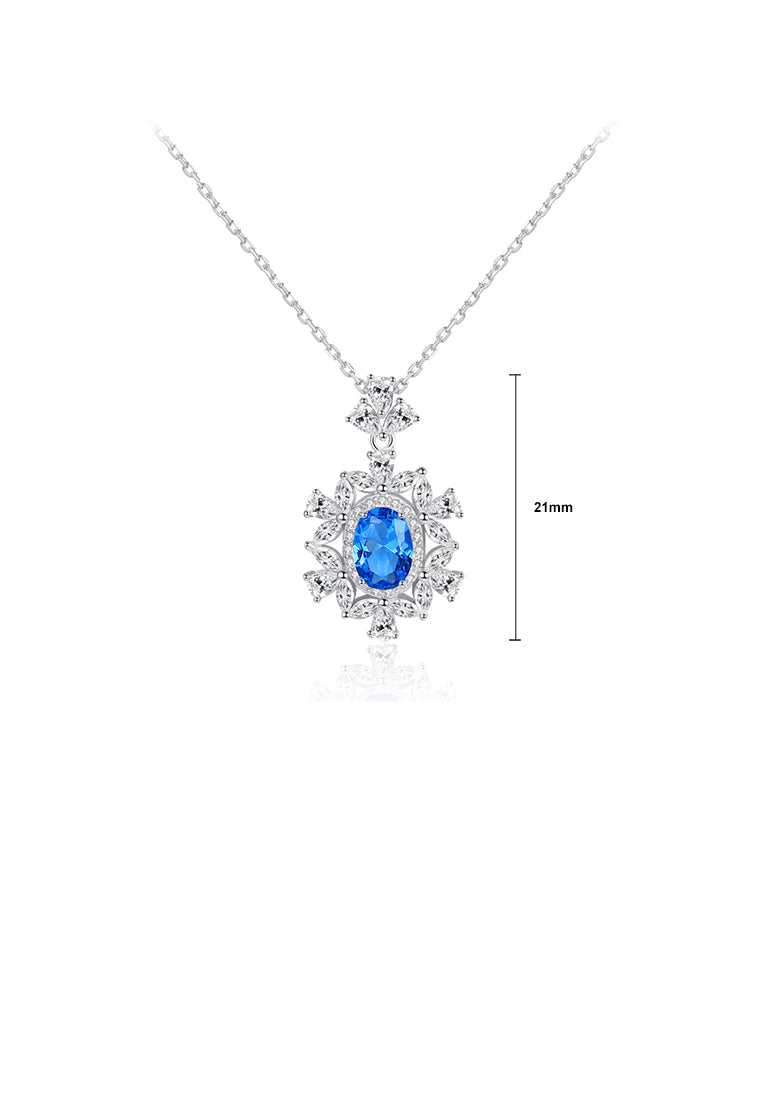 925 Sterling Silver Fashion and Elegant Geometric Pattern Blue Cubic Zirconia Pendant with Necklace - Luxurious Look